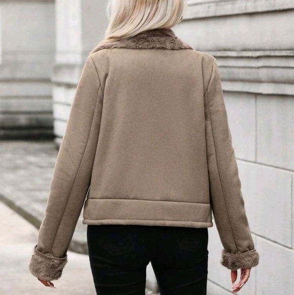 Borg Collar Zip Up Moto Jacket - Picture 2 of 5